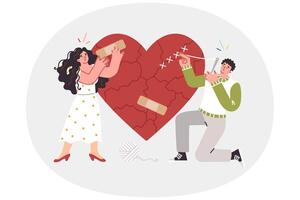 Married couple restores romantic relationships after trying on and mends broken heart vector