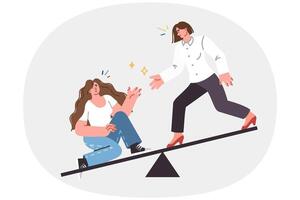 Woman helps friend get up after fall, showing empathy and sympathy for colleague in trouble vector