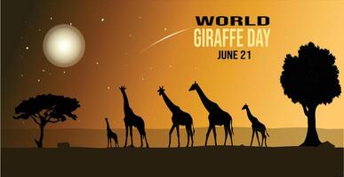 A poster for world giraffe day on june 21 with giraffes in the background vector