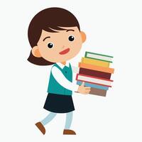 Strolling with a Stack of Books vector