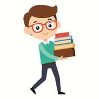 A Kid Walking with Heavy Books vector