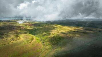 Aerial drone view of the hills and fields of Yorkshire, UK photo