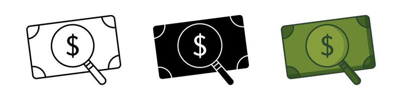 collection of money search icons, dollar symbol and magnifying glass. trendy and modern design vector