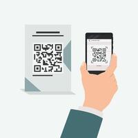 Hand hold phone with scanning QR code illustration vector