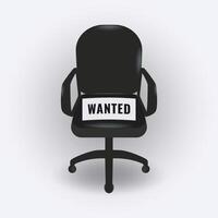 Black empty office chair with wanted information. Business hiring and recruitment concept illustration vector