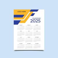 Single page wall calendar Modern 2025 design template .12 month 1 page wall calender Design vector
