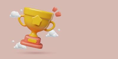 Winner award background with 3D trophy cup with a star flying in clouds vector