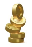 3d realistic gold coins stack set. Minimal metal money illustration isolated on white vector