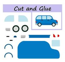 Educational paper game. Cut parts of the image and glue on the paper. DIY worksheet. Illustration of microbus. vector