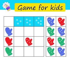 Puzzle task, game for preschool kids. Developing numeracy skills. Mittens images. vector