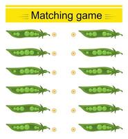 Matching game for kids. Task for the development of attention and logic. Cartoon peas pod. vector
