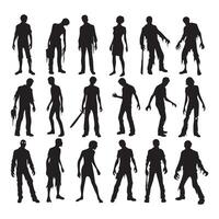 Zombie figures in dark silhouette on a white field vector