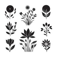 Array of floral silhouettes on a pure white background vector