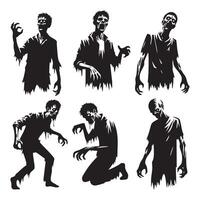 Set of zombie figures in silhouette on white vector