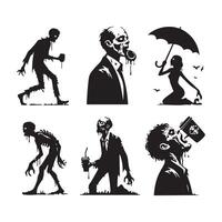 Assortment of shadowed zombies on white background vector