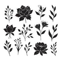 Array of silhouetted floral shapes on a plain white backdrop vector