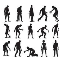 Range of black zombie figures in silhouette on white vector