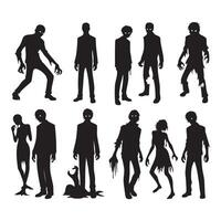 Array of black zombie outlines on white vector