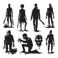 Zombie shadow collection on a clear white backdrop vector