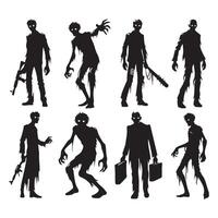 Variety of zombie shapes in silhouette on white background vector