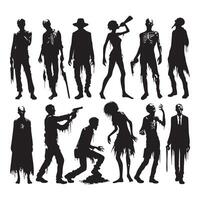 Series of spooky zombie shapes in silhouette on a white canvas vector