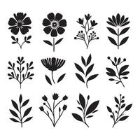 White background featuring a selection of flower silhouettes vector