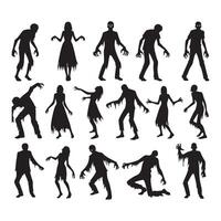 Collection of zombie silhouettes on a white background vector