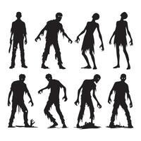 Series of ghostly zombie shadows on white vector