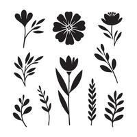 Silhouettes of various flowers on a white background vector