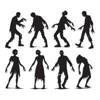 Black zombie figures scattered across a white background vector