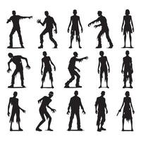Set of spooky zombie figures in shadow on white vector