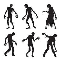 Various zombie silhouettes on a blank white background vector