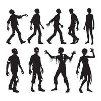 Set of dark zombie shadows on white background vector