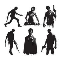 Assortment of ominous zombie figures on bright white vector