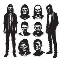 Arrangement of dark zombie shadows on a clean white field vector