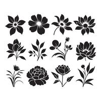 Monochromatic flower silhouettes on a white background vector