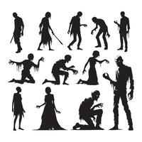 Collection of shadowy zombie figures on white vector
