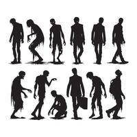 Blackened zombie figures in silhouette on plain white vector
