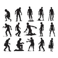 Row of silhouetted zombie figures on a blank white backdrop vector