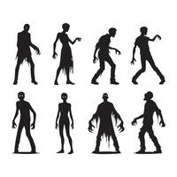 Shadow figures of zombies on a crisp white background vector