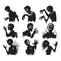 Assorted zombie shapes in silhouette on a white field vector