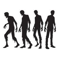 Black zombie silhouettes on a stark white background vector