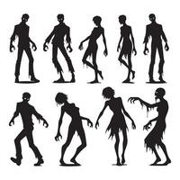 Zombie shapes silhouetted on a light white backdrop vector