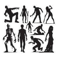 Line-up of shadowy zombie shapes on a white screen vector