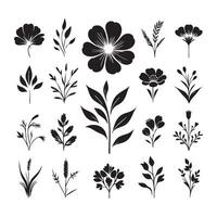 Set of flowers in silhouette against a white surface vector