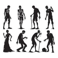 Line of ominous zombie silhouettes on a bright white background vector