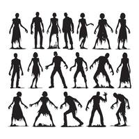 Silhouette set of zombie on white background vector
