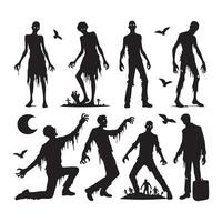 Group of shadowed zombie outlines on a white surface vector