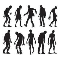 Dark silhouettes of zombies on white backdrop vector