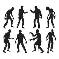 Array of zombie silhouettes on a white surface vector